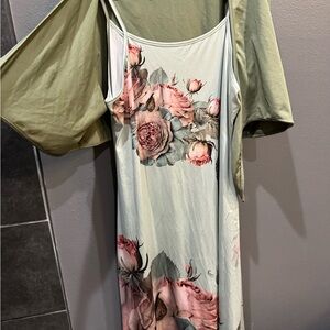 Floral Maxi Dress with Green Overlay